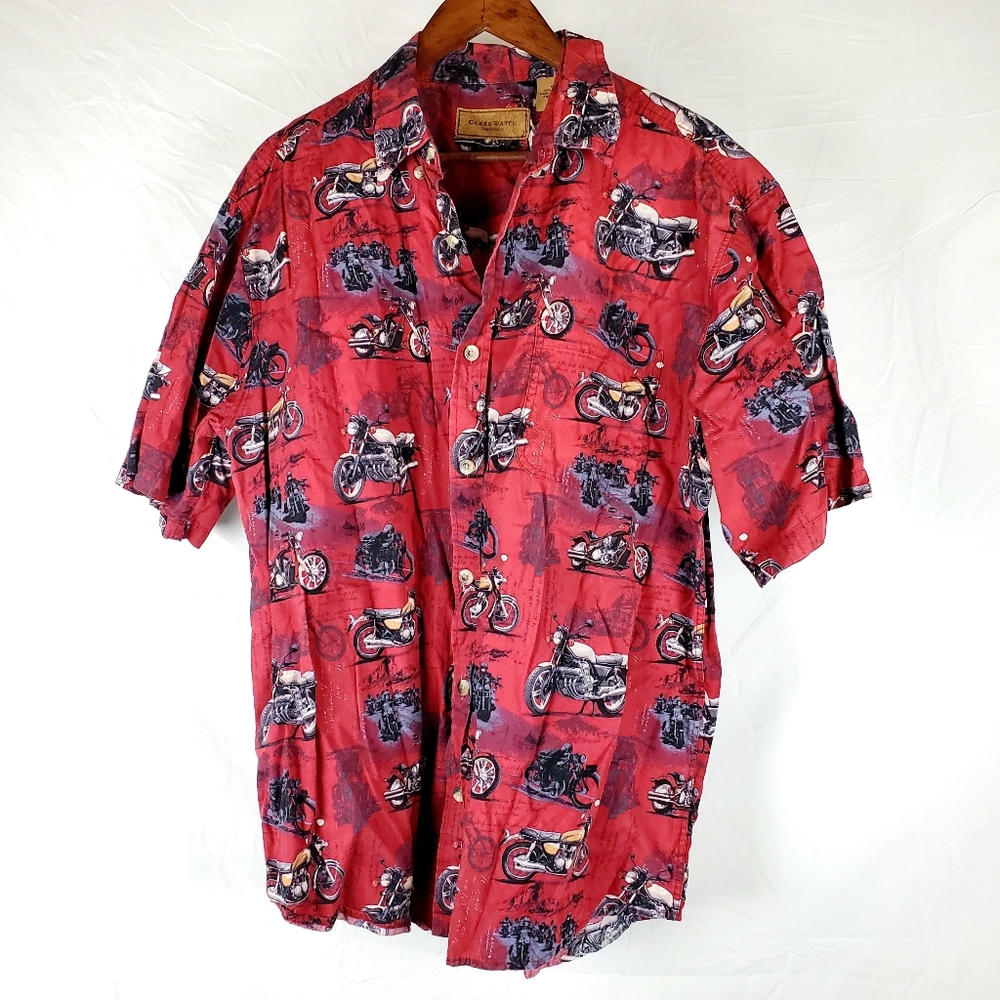 Clear Water Outfitter Red Motorcycle‎ Cotton Short Sleeve Button Down Shirt